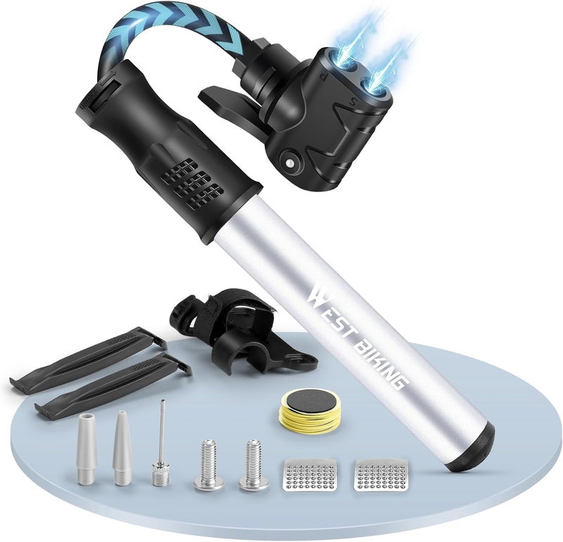 CYCLESPEED Mini Bike Pumps with Presta & Schrader Valve，Hand Mini Pump, Portable Inflator Pump with Repair Kit，Fast Tyre Inflator Pump Road and Mountain Bikes, Balls etc - Image 1